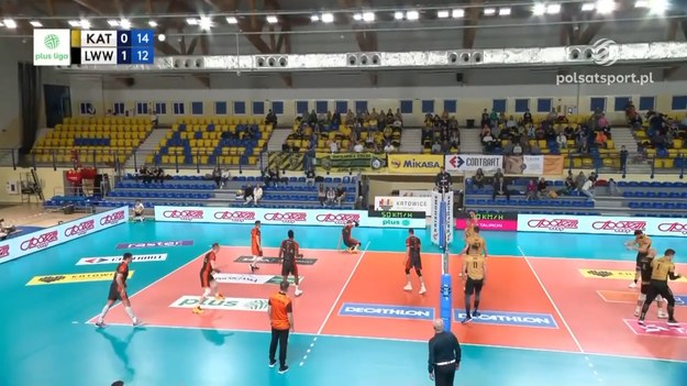 Fragmenty meczu GKS Katowice – Barkom Każany Lwów 3:2 (20:25, 25:19, 26:28, 25:18, 15:13) - siatkówka, PlusLiga 2024, 28. kolejka.

