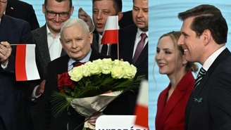 Wieczór wyborczy PiS. Tobiasz Bocheński tłem Jarosława Kaczyńskiego