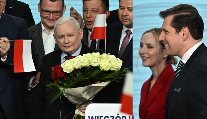Wieczór wyborczy PiS. Tobiasz Bocheński tłem Jarosława Kaczyńskiego