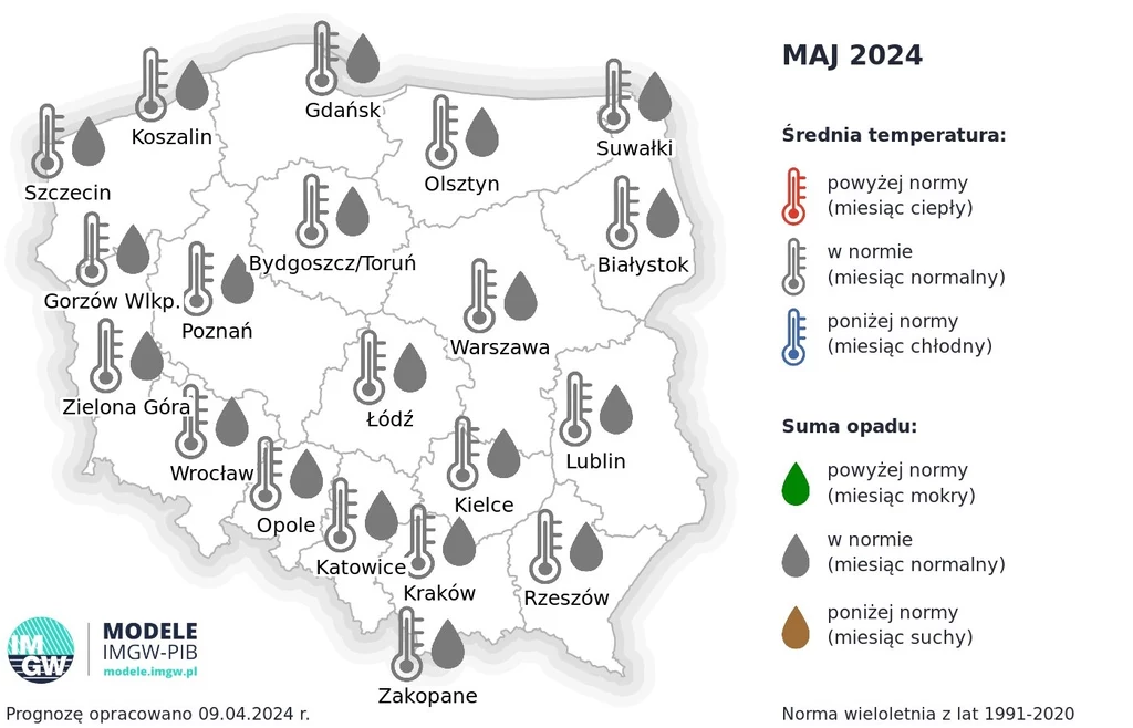 W maju zarówno temperatura, jak i opady zmieszczą się w średniej z lat 1991-2020