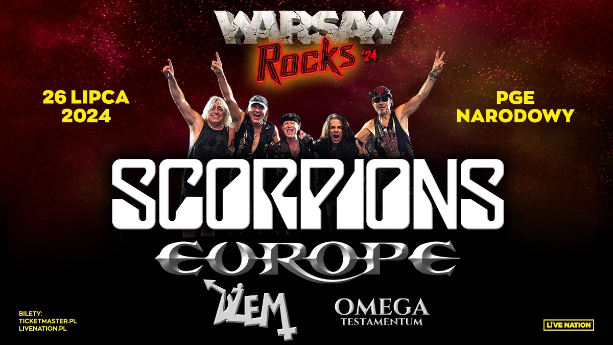 Scorpions, Europe, Omega Testamentum i Dżem zagrają na tegorocznym Warsaw Rocks, który odbędzie się 26 lipca na PGE Narodowy.