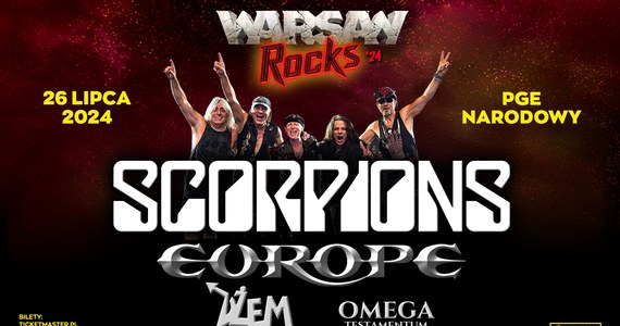 Scorpions, Europe, Omega Testamentum i Dżem zagrają na tegorocznym Warsaw Rocks, który odbędzie się 26 lipca na PGE Narodowy.