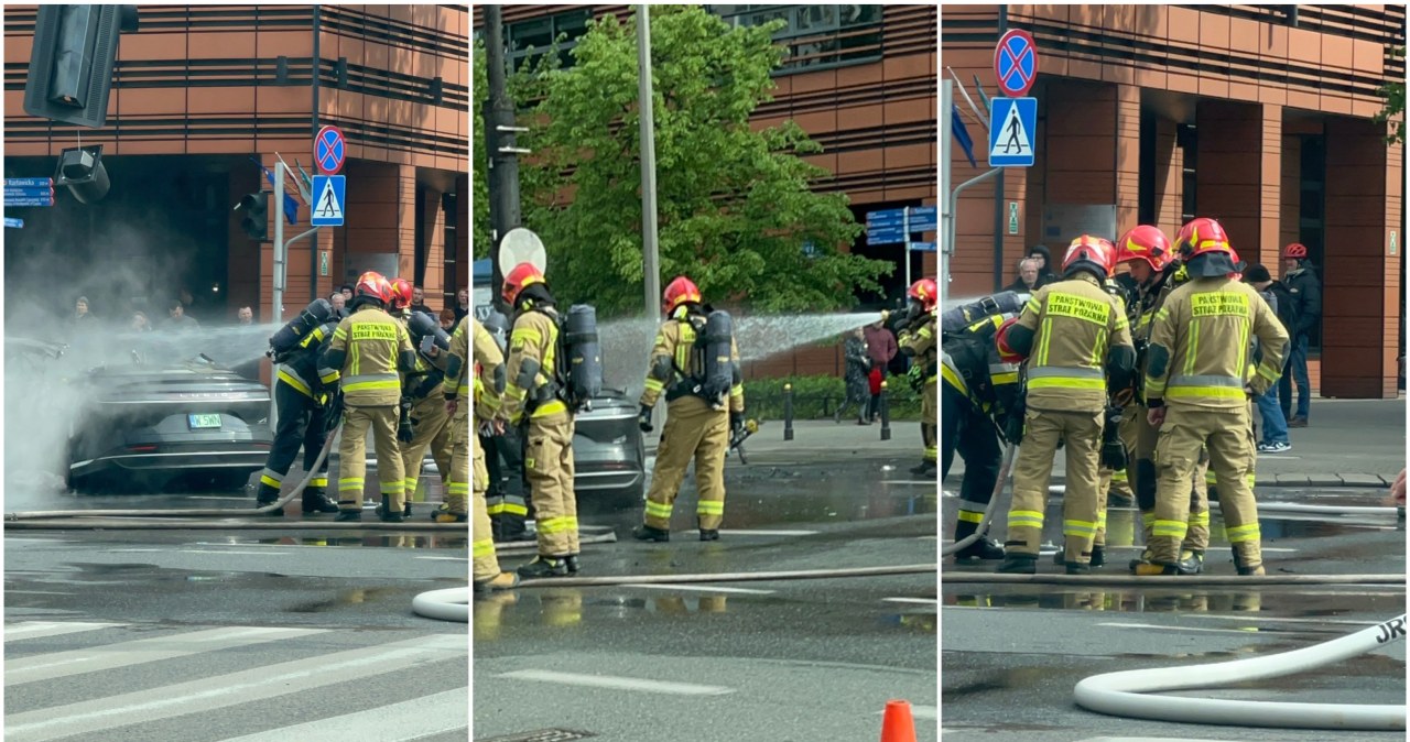 Spłonął samochód elektryczny. Trwa akcja, utrudnienia w Warszawie