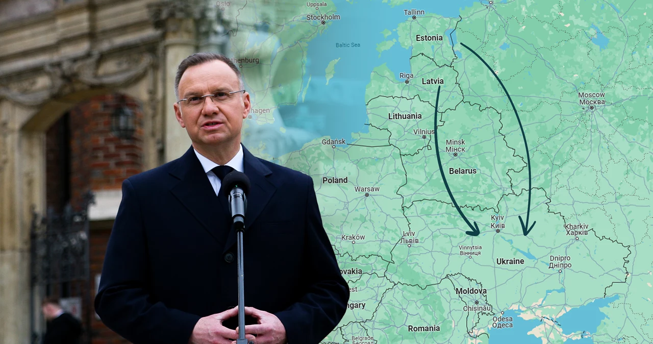 Andrzej Duda, po prawej mapka ilustracyjna