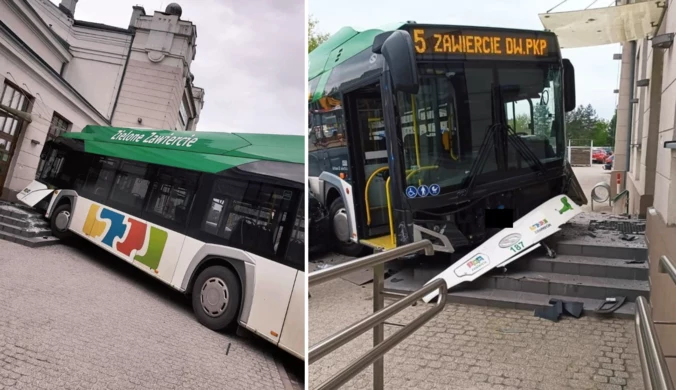 Miejski autobus wjechał w budynek dworca. W środku pasażerowie