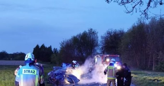 Nie żyje kierowca, który nie zatrzymał się do policyjnej kontroli w powiecie mińskim. Kierujący volkswagenem zjechał na pobocze, uderzył w drzewo, a jego auto stanęło w płomieniach.