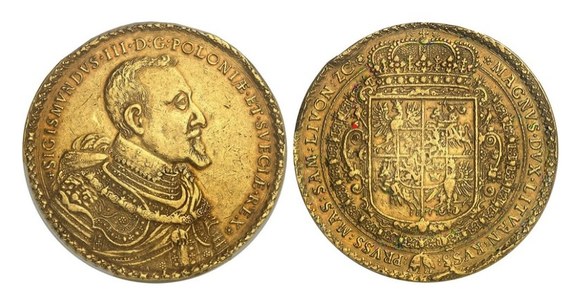 Trzy polskie monety wystawiono na aukcji numizmatycznej w Monako. Cena wywoławcza jednej z nich, 80-dukatówki z wizerunkiem Zygmunta III Wazy, króla Polski w latach 1587-1632, wynosi 1,3 mln euro.