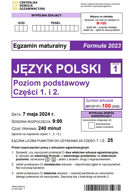 Matura 2024, język polski. Arkusz CKE i rozwiązania - strona 1