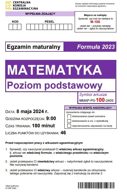 Matura 2024: Matematyka, arkusz CKE. Strona 1