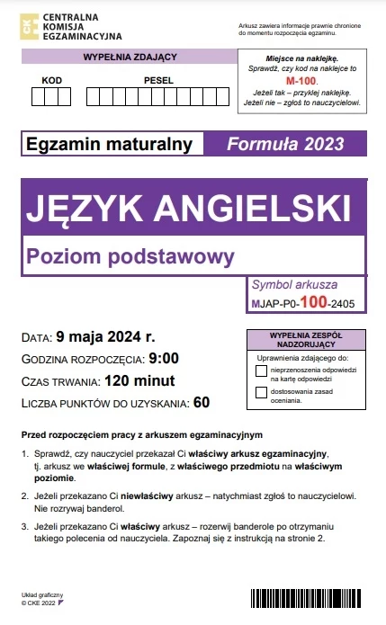 Matura 2024: Język angielski, arkusz CKE. Strona 1