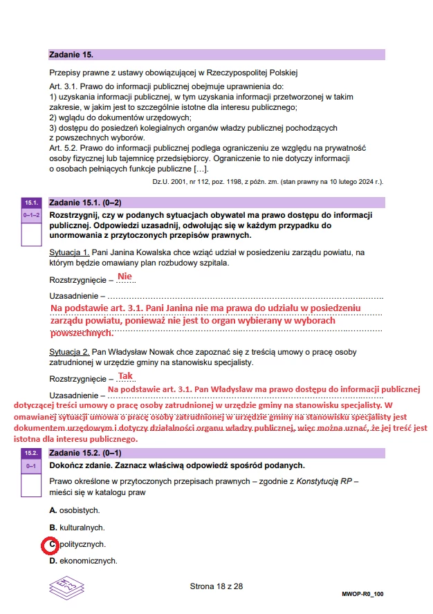 Matura 2024. WOS - poziom rozszerzony. Arkusz CKE i odpowiedzi - strona 18