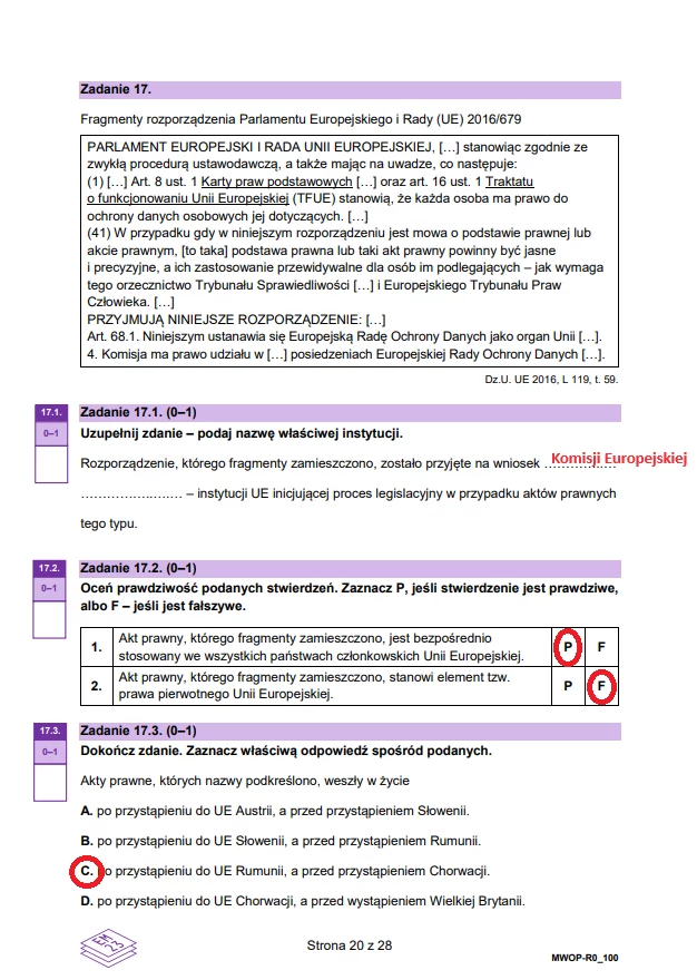 Matura 2024. WOS - poziom rozszerzony. Arkusz CKE i odpowiedzi - strona 20