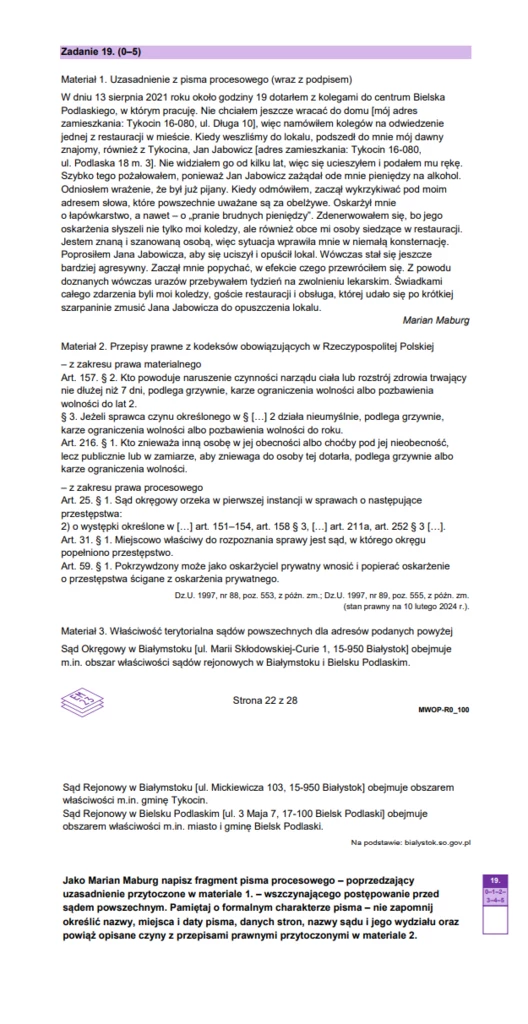 Matura 2024. WOS - poziom rozszerzony. Arkusz CKE i odpowiedzi - strony 22 i 23