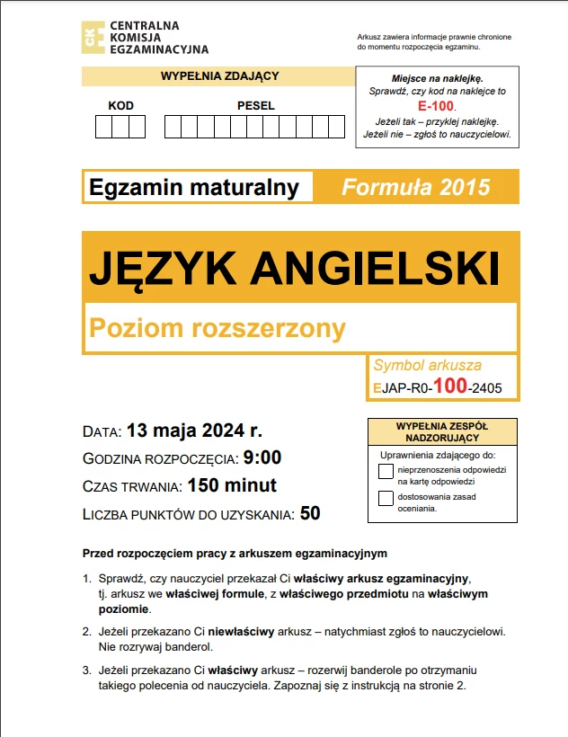 Arkusz CKE - formuła 2015 - angielski rozszerzony 