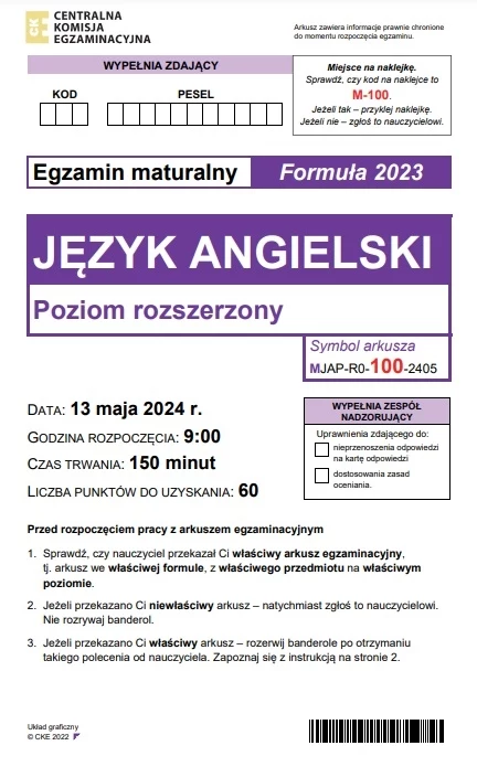 Matura 2024: Język angielski, poziom rozszerzony. Arkusz CKE - strona 1