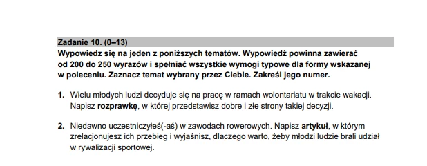 Tematy wypracowania - matura 2024, formuła 2015, język angielski 