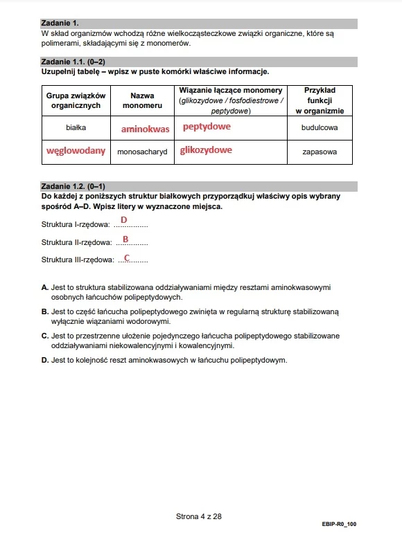 Matura 2024 - biologia. Pierwsza strona arkusza CKE - rozwiązania