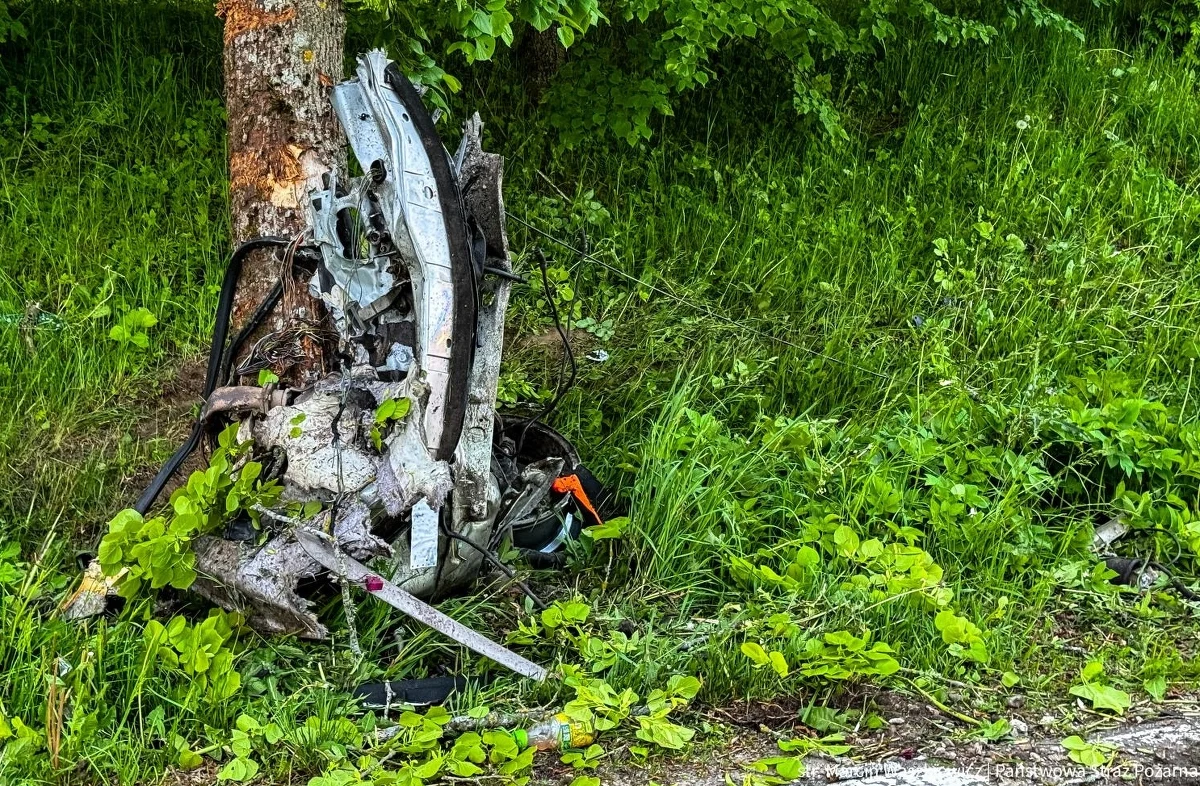 Kierowca zginął w wypadku samochodowym między wsiami Perły i Krynki niedaleko Węgorzewa. Samochód, który prowadził, rozpadł się na pół.