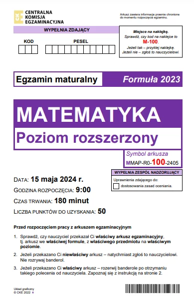 Matura 2024: Matematyka, poziom rozszerzony. Arkusz CKE i odpowiedzi - strona 1