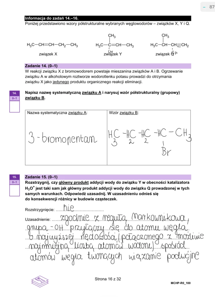 Matura 2024. Chemia - rozszerzenie. Arkusz CKE i odpowiedzi - strona 16