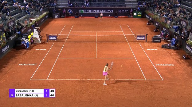 ozstawiona z numerem 2 Aryna Sabalenka zapewniła sobie miejsce w swoim pierwszym finale Internazionali BNL d'Italia, wygrywając 7:5, 6:2 z rozstawioną z numerem 13 Danielle Collins