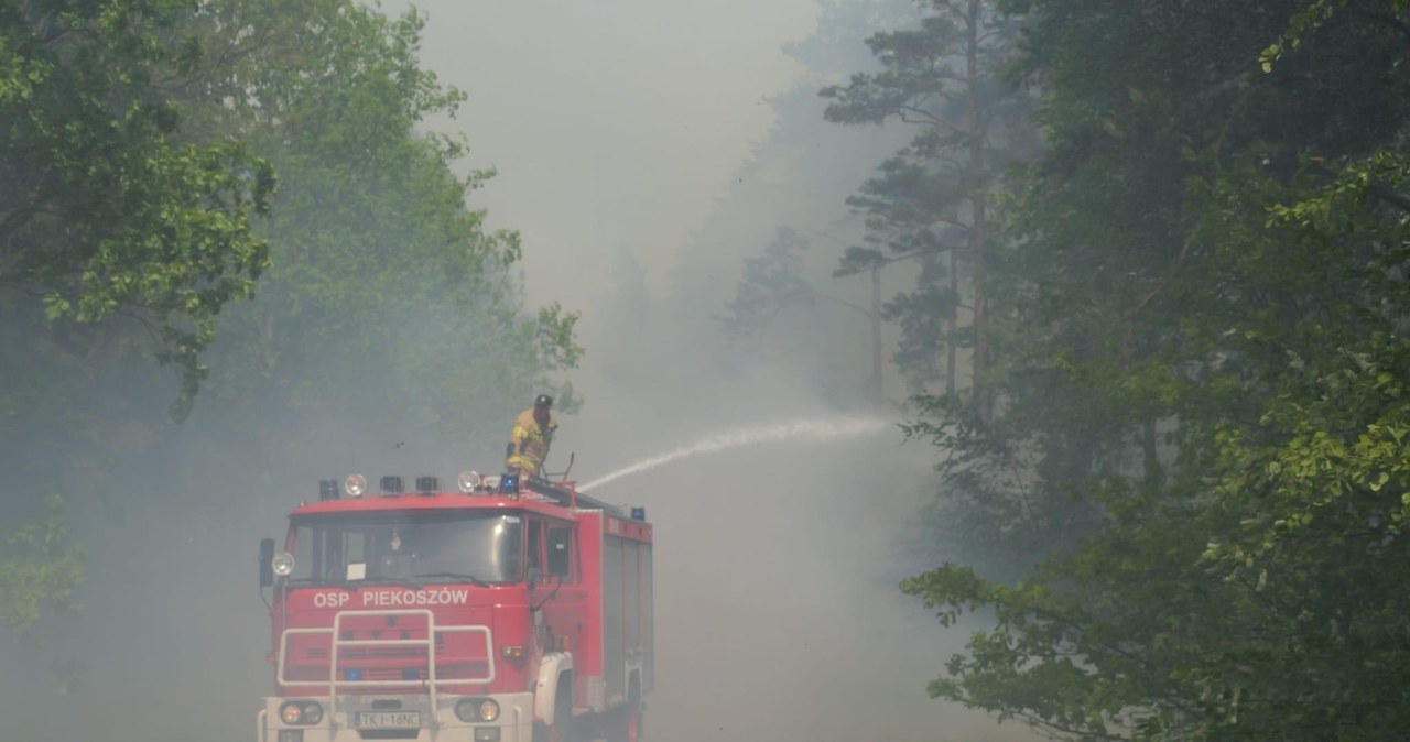 Incendio forestal en Snochowice.  Aviones de extinción de incendios y aviones de policía Black Hawk están en funcionamiento