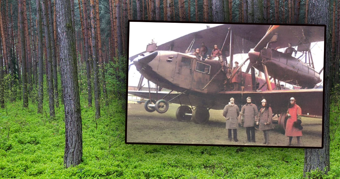 Las skrywa tajemnicę katastrofy samolotu Zeppelin-Staaken R.XIV. Zdj. samolotu koloryzowane