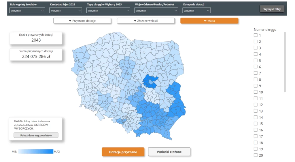 Fundusz Sprawiedliwości - podział na okręgi wyborcze