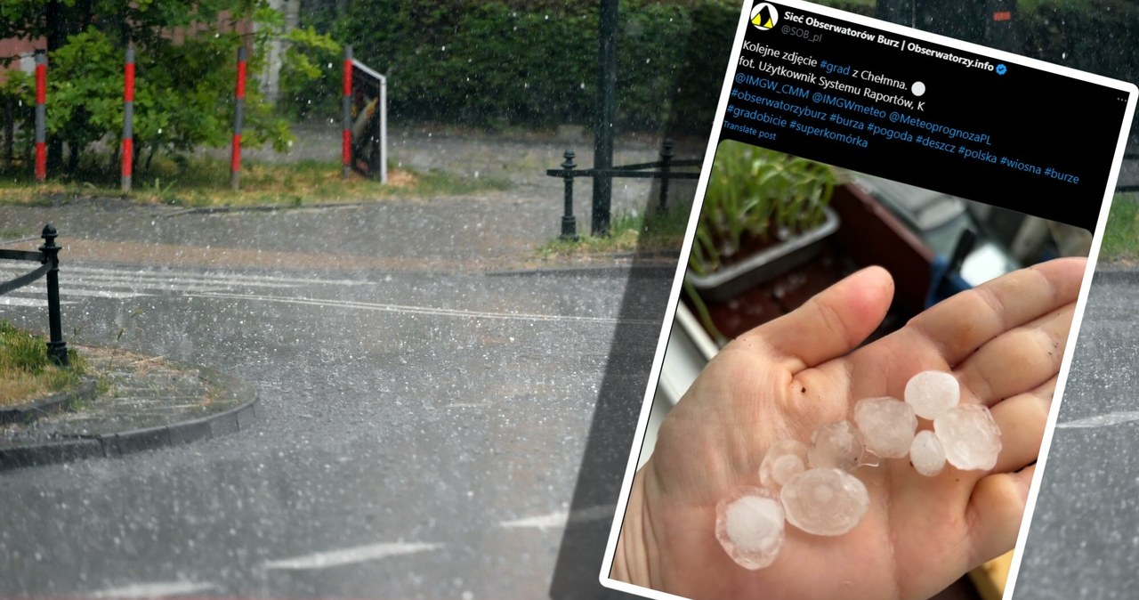 Strong storms in Poland.  Several centimeters of hail and heavy rain