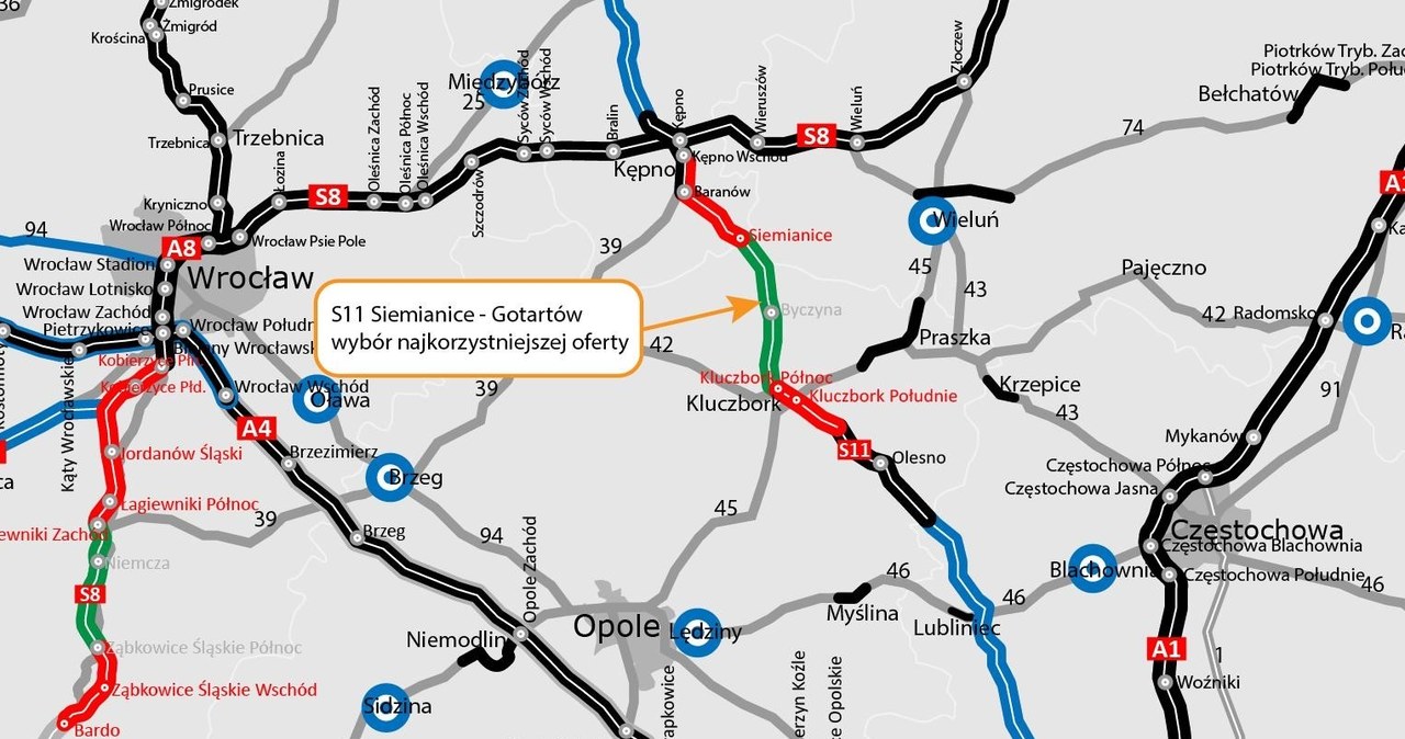 Generalna, Dyrekcja, Dróg, Krajowych, Autostrad, wybrała, wykonawcę, kolejnego, odcinka, Liczący, blisko, odcinek, Siemianice, G Z Kołobrzegu na Śląsk w 5 godzin. Będą kolejne odcinki ważnej trasy