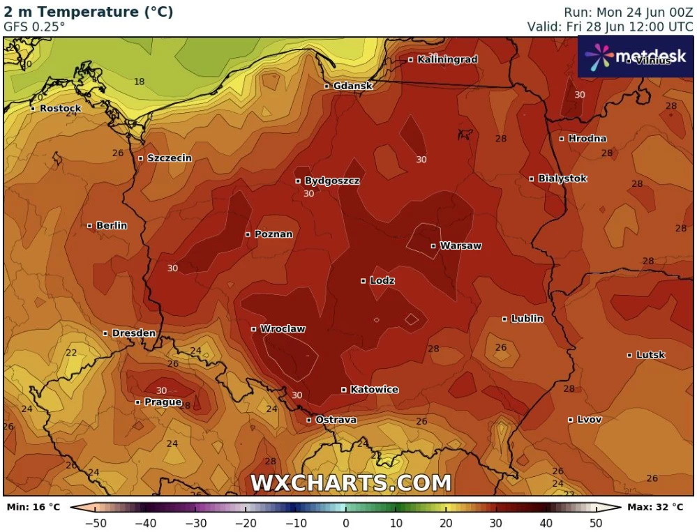 W większości Polski pogoda będzie spokojna i upalna, a termometry pokażą do 30-31 stopni Celsjusza