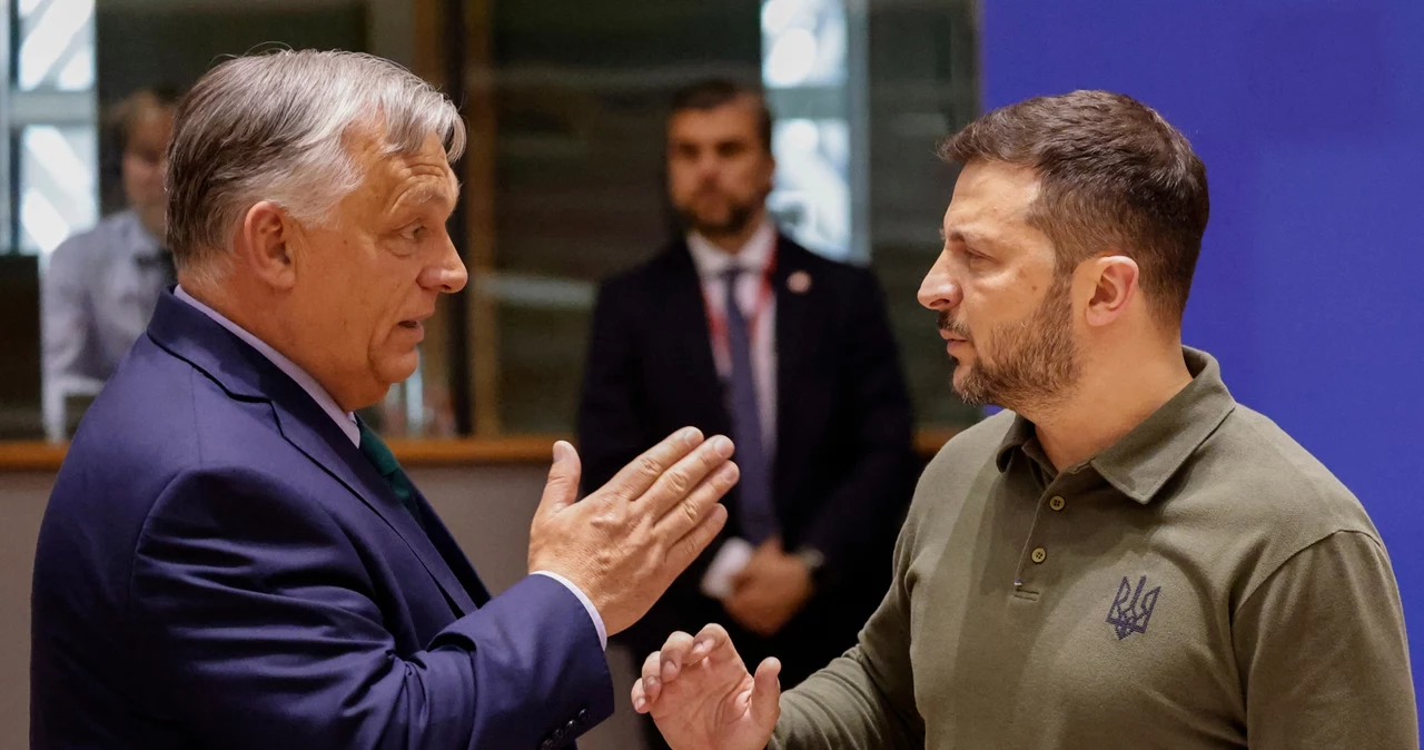 Viktor Orban i Wołodymyr Zełenski podczas rozmowy z szczycie Rady Europejskiej, 27 czerwca 2024 roku
