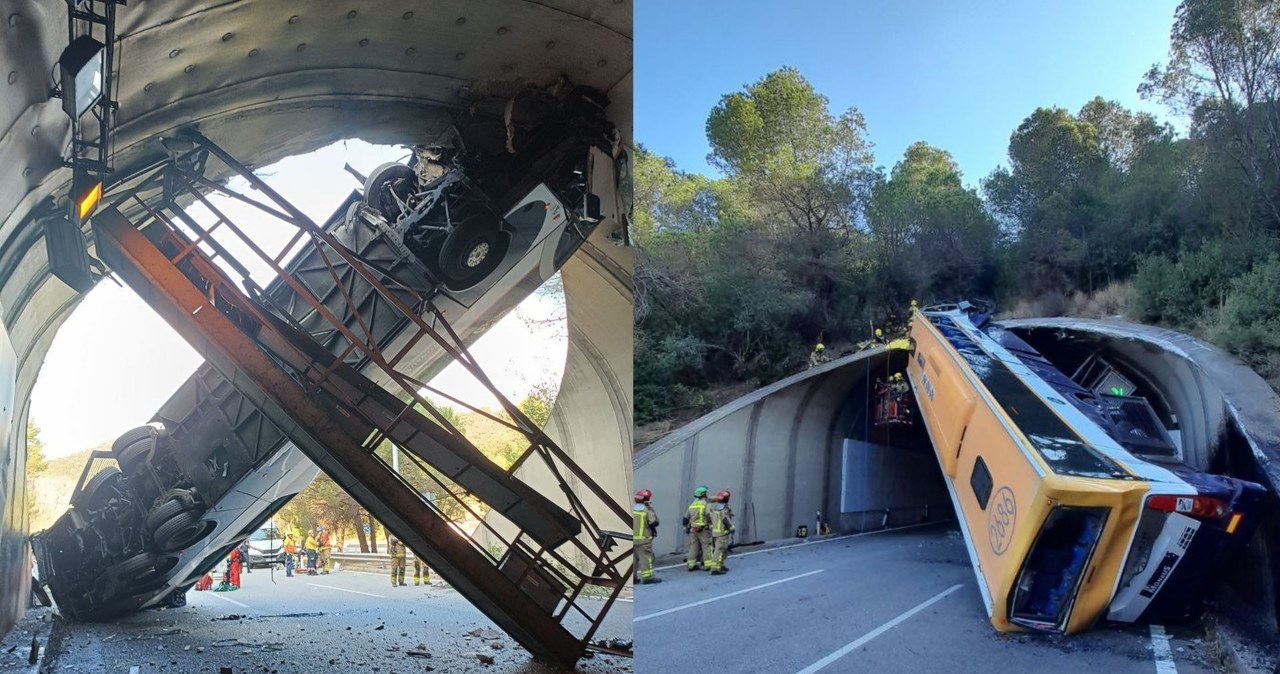  Dziwny wypadek w Hiszpanii. Autobus w pionie, kilkudziesięciu rannych