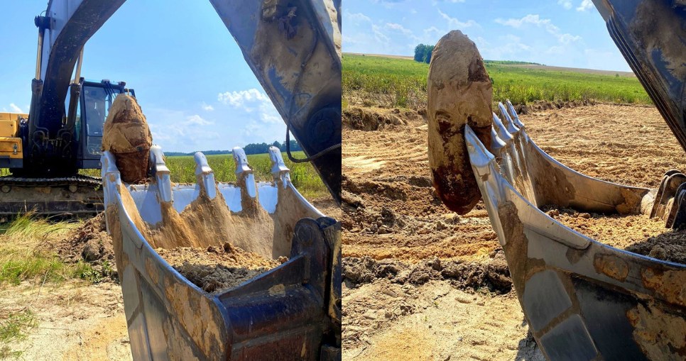 Bomba lotnicza utknęła na łyżce koparki. Ogromne szczęście operatora