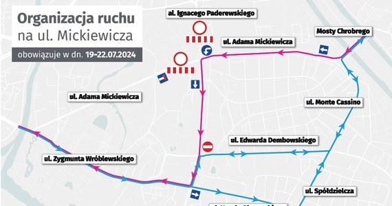 Drogowcy w nocy z piątku na sobotę (19/20 lipca) zamykają skrzyżowanie ul. Mickiewicza z aleją Wielkiej Wyspy i Paderewskiego we Wrocławiu. Będą w tym miejscu układać ostatnią warstwę masy bitumicznej.

