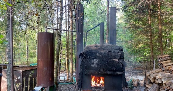 Ponad 700 litrów gotowego bimbru i aparaturę do produkcji znaleźli funkcjonariusze podlaskiej KAS w nielegalnej fabryczce alkoholu odkrytej w lesie w gminie Supraśl. Zatrzymano 29-latka. 