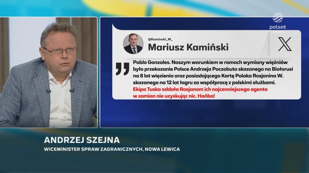 Wśród poruszonych w programie "Śniadanie Rymanowskiego w Polsat News i Interii" tematów pojawiła się kwestia rosyjskiej wymiany więźniów z Zachodem. - Działaliśmy według prośby administracji prezydenta Joe Bidena. W zamian za to zostali uwolnieni mordercy, a w przypadku Niemiec - morderca, również agent, który zabił uchodźcę czeczeńskiego i został skazany na dożywocie w zamian za to ludzie niewinni dziennikarze oraz rosyjscy decydenci wyszli na wolność i to jest działanie, które mieści się w ramach współpracy NATO - wskazał wiceminister Andrzej Szejna.

- Ta sprawa jest w odpowiedzialności rządu. Ja byłem przy początkach tych rozmów jeśli chodzi o wymianę między zachodem a Rosją i rzeczywiście w tamtym czasie minister-koordynator bardzo jasno postawił polskie oczekiwania w rozmowie z Amerykanami widząc w tym procesie szansę na walkę o Andrzeja Poczobuta - zauważył z kolei Stanisław Żaryn. Jak podkreślił prezydent "robi wszystko, by uwolnić tego dzielnego człowieka". 