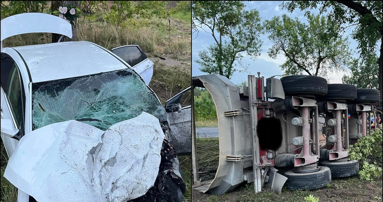  Auto zderzyło się z ciężarówką. Jeden wpadł do rowu, drugi uderzył w drzewo