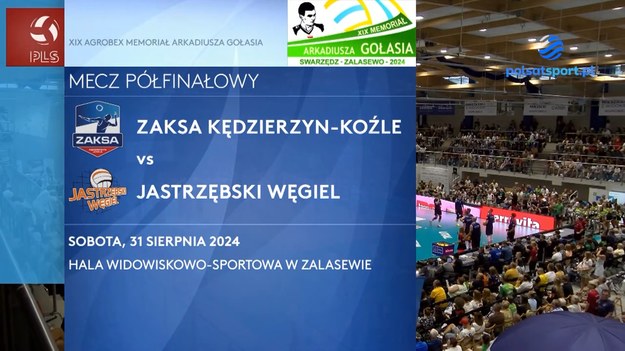 Skrót meczu ZAKSA Kędzierzyn-Koźle - Jastrzębski Węgiel w półfinale XIX Agrobex Memoriału Arkadiusza Gołasia.