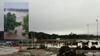 Stadion w Głuchołazach pod wodą. 