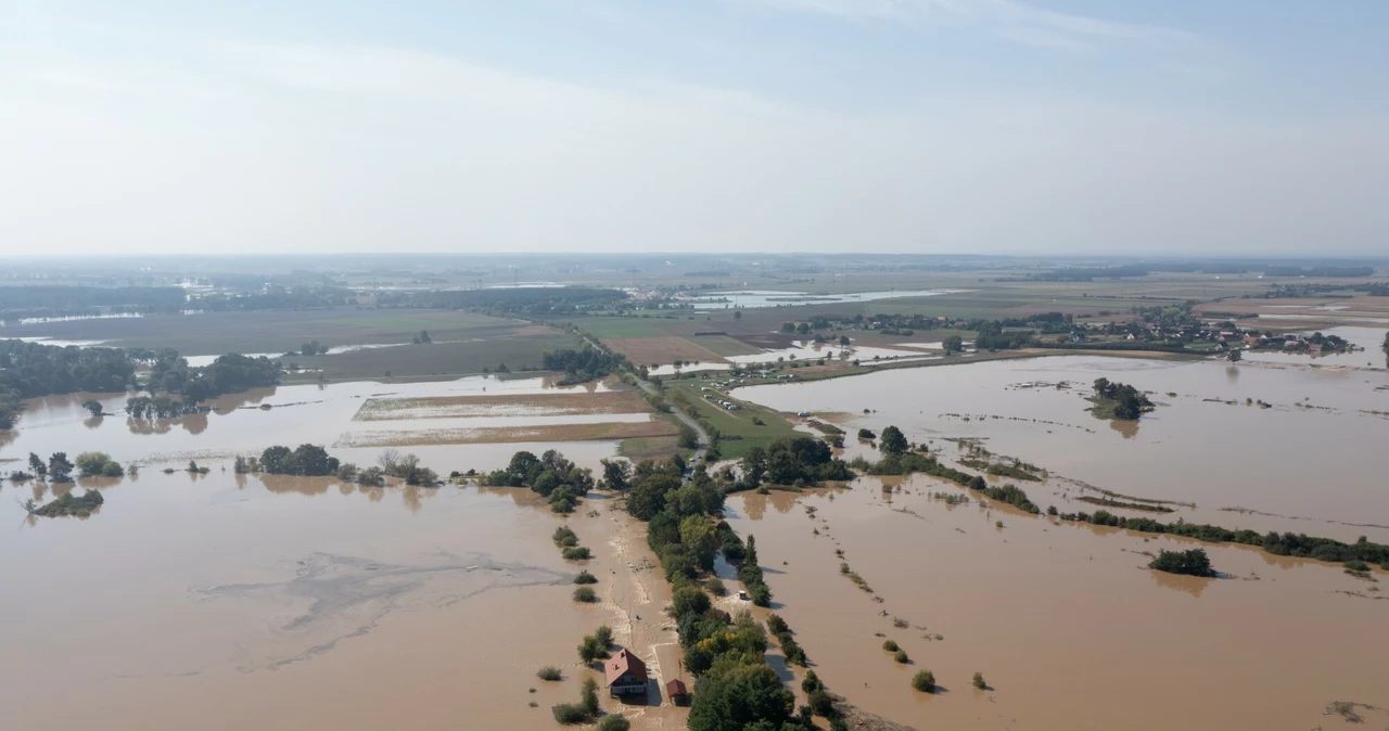 Zalane pola i łąki w miejscowości Magnuszewice