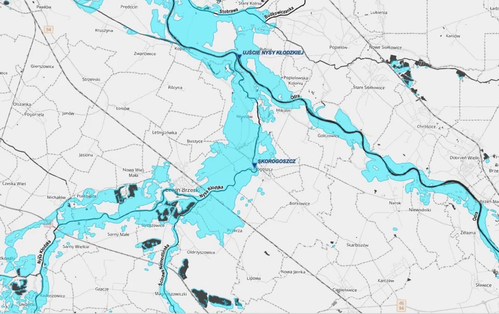 Zalane tereny na Odrze i w rejonie Nysy Kłodzkiej