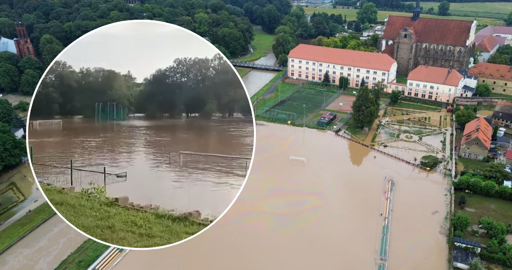 Stadion w Kamieniu Ząbkowickim. To tylko jeden z wielu obiektów, które znalazły się pod wodą