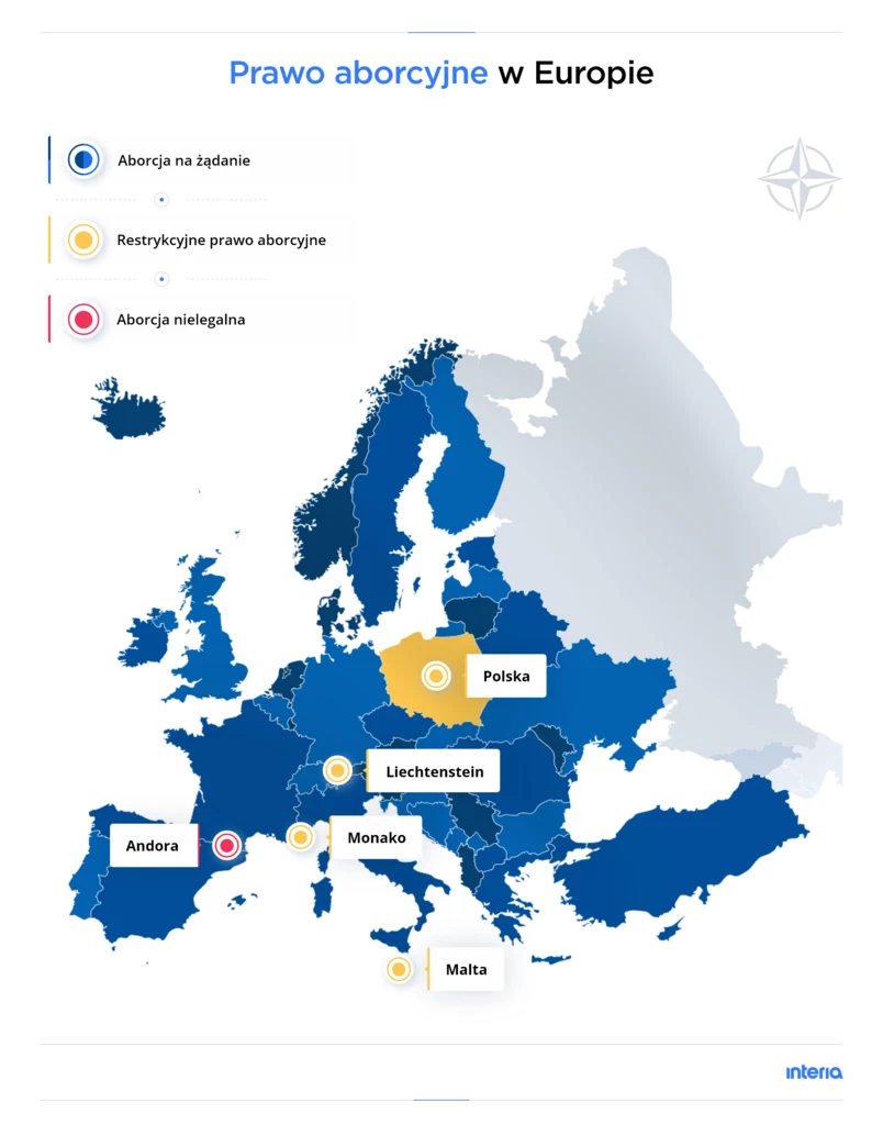 Na żółto zaznaczono kraje z najbardziej restrykcyjnym prawem aborcyjnym
