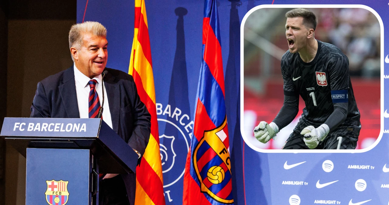 Prezes FC Barcelona Joan Laporta oraz Wojciech Szczęsny