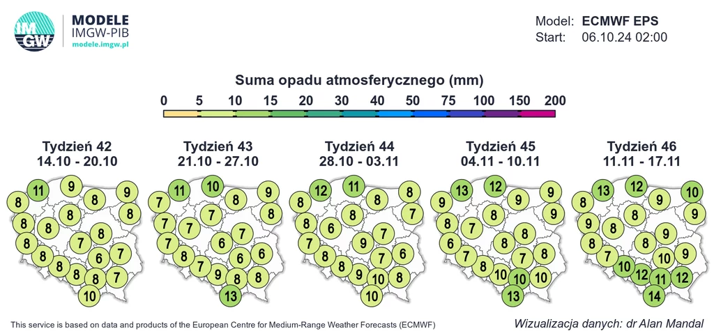 Możliwe, że na początku listopada suma opadów najwyższa będzie na północy - w części Pomorza i Pomorza Zachodniego
