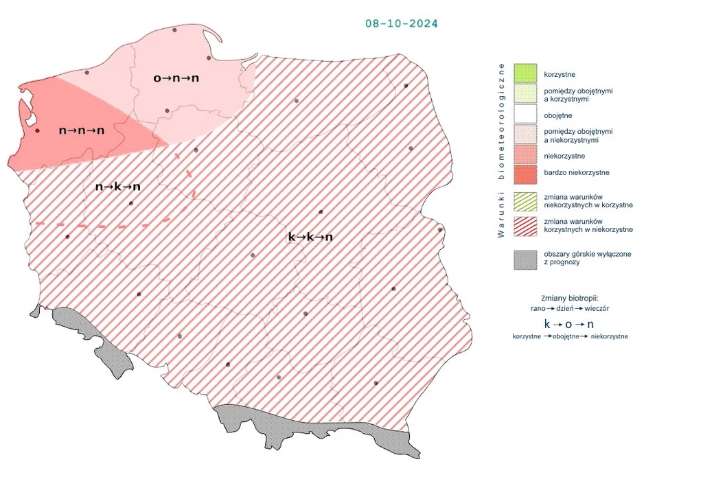 W większości kraju w ciągu dnia warunki będą korzystne, choć rano i wieczorem pogorszą się do niekorzystnych