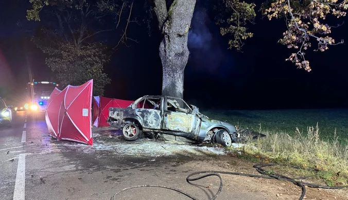 Tragedia na drodze. Samochód stanął w płomieniach, w środku dwie osoby