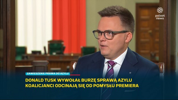 Nawiązując do propozycji premiera Donalda Tuska, Szymon Hołownia ocenił, że "prawo do azylu jest święte".- My, jako Polska 2050, się nie zgadzamy, nawet na zawieszanie ograniczone terytorialnie czy czasowo. Żebyśmy się zgodzili muszą zostać spełnione dwa warunki - mówił marszałek Sejmu. Jak wymieniał, chodzi o "realne zaostrzenie sytuacji" i wprowadzenie stanu nadzwyczajnego.- Jeśli chodzi o tzw. profilaktykę migracyjną, to my się nie zgadzamy, przyniesie niewspółmierne szkody do zysków - zauważył Hołownia.