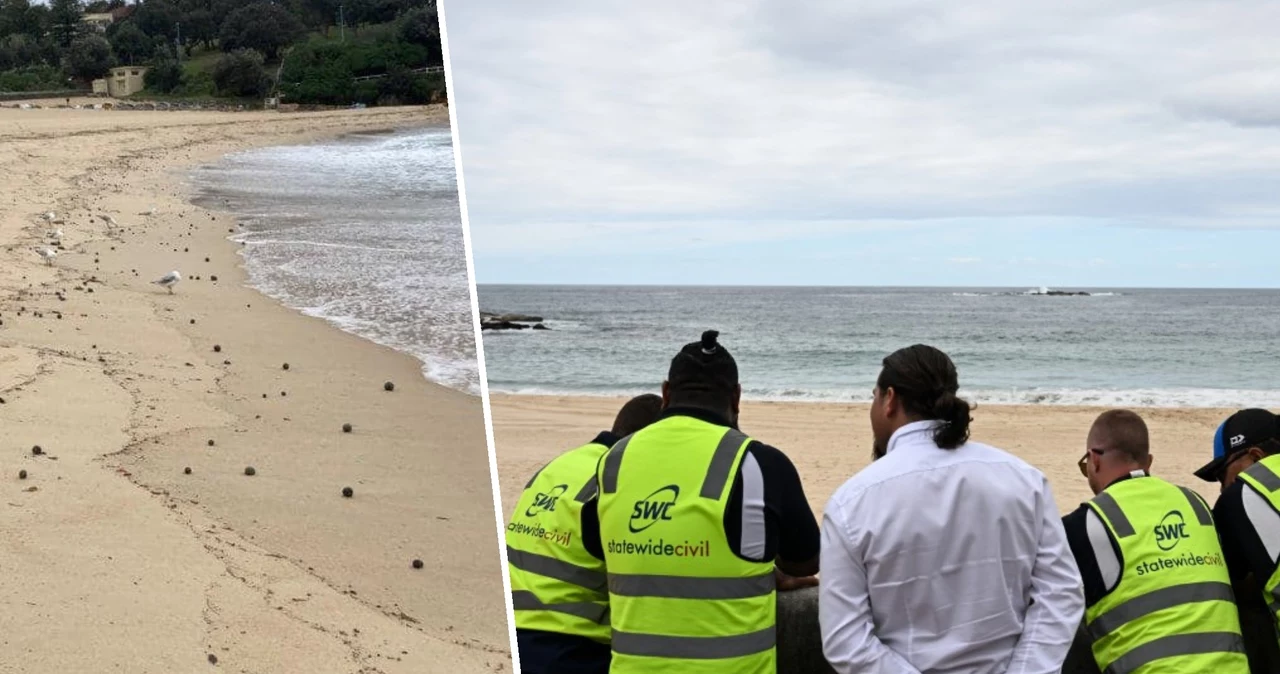 Zamknięta plaża Coogee w Sydney, na którą może wyrzuciło "tajemnicze czarne kule". Trwa sprzątanie zanieczyszczeń